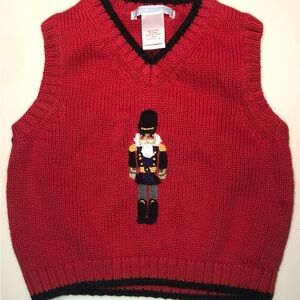 Janie and Jack Red Knit Vest with Nutcracker Motif